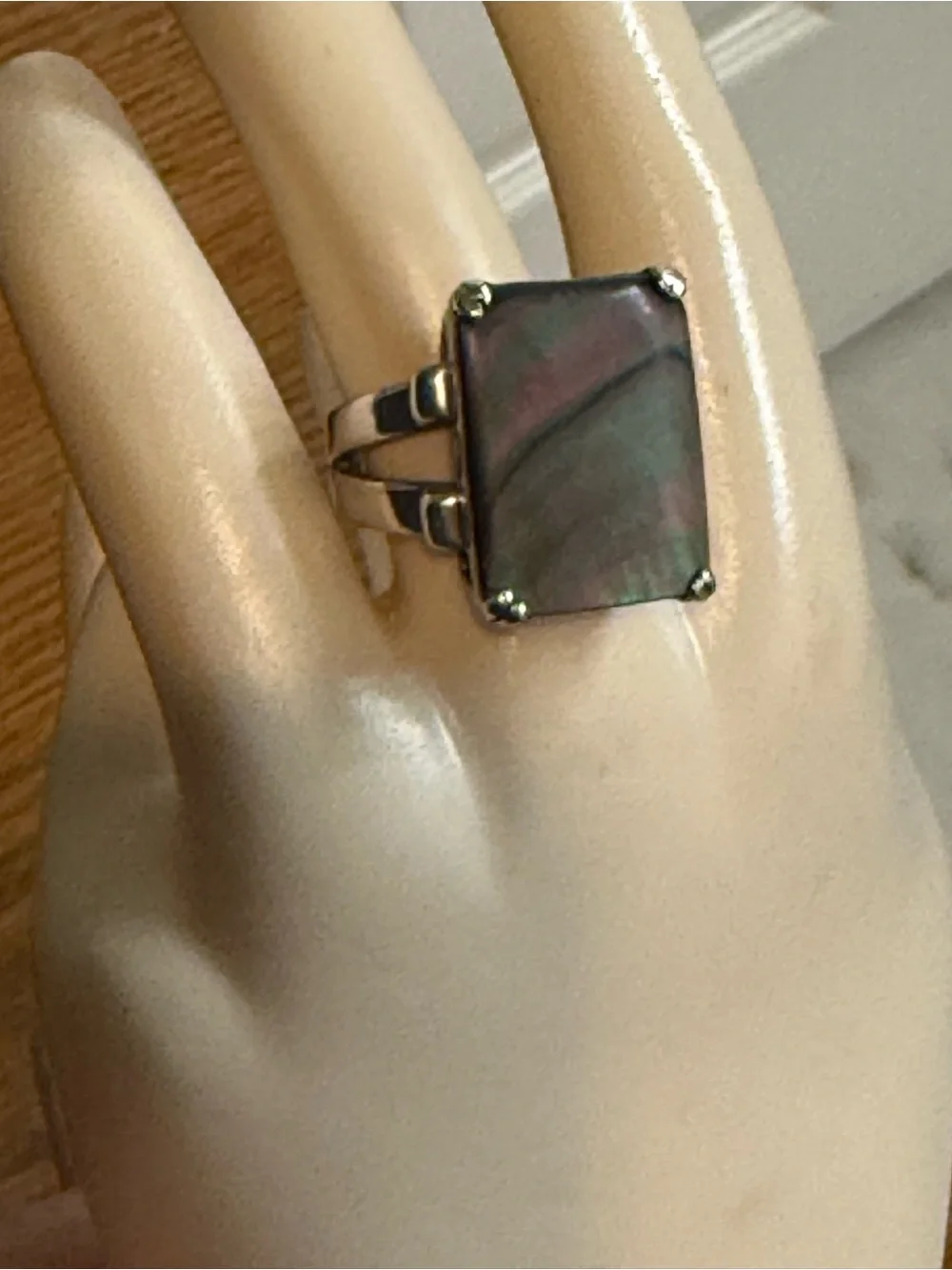 Vintage Abalone Sterling Silver Ring Size 7.25 Split Shank
